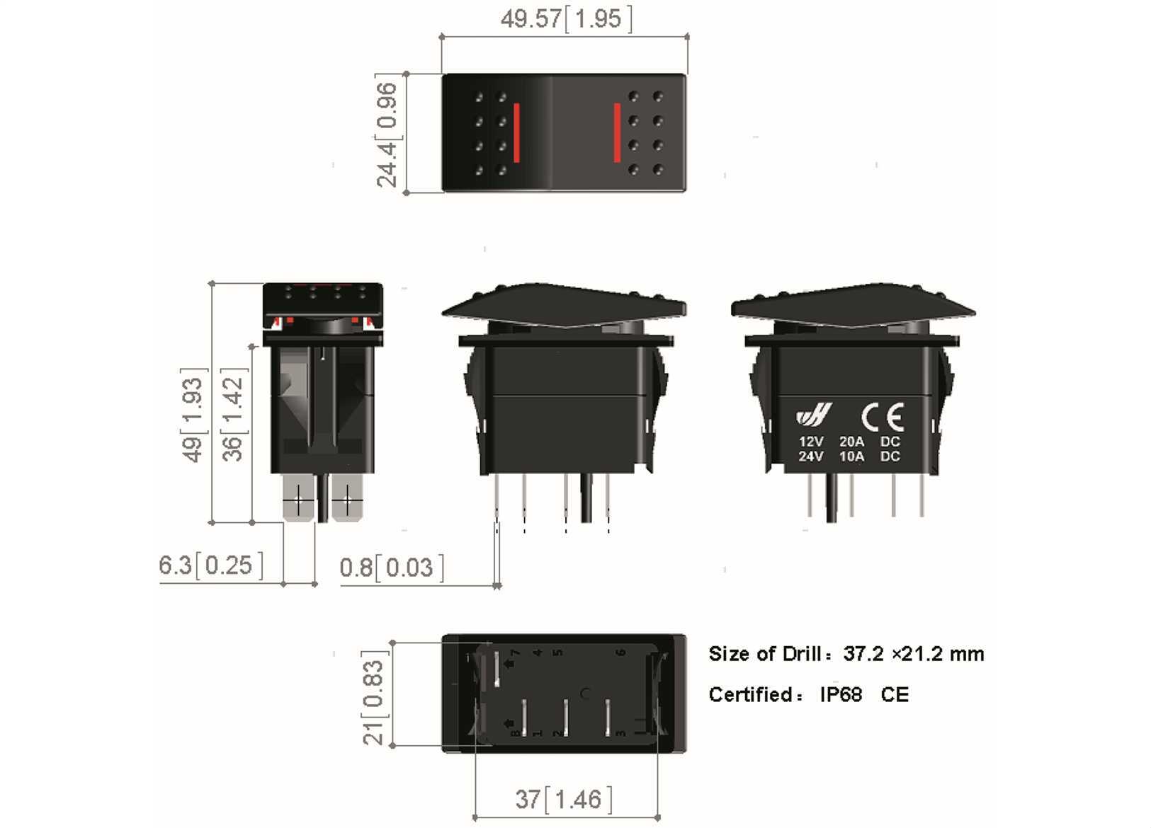 Interruttore on-off red led< - Interruttori e Spie - MTO Nautica Store