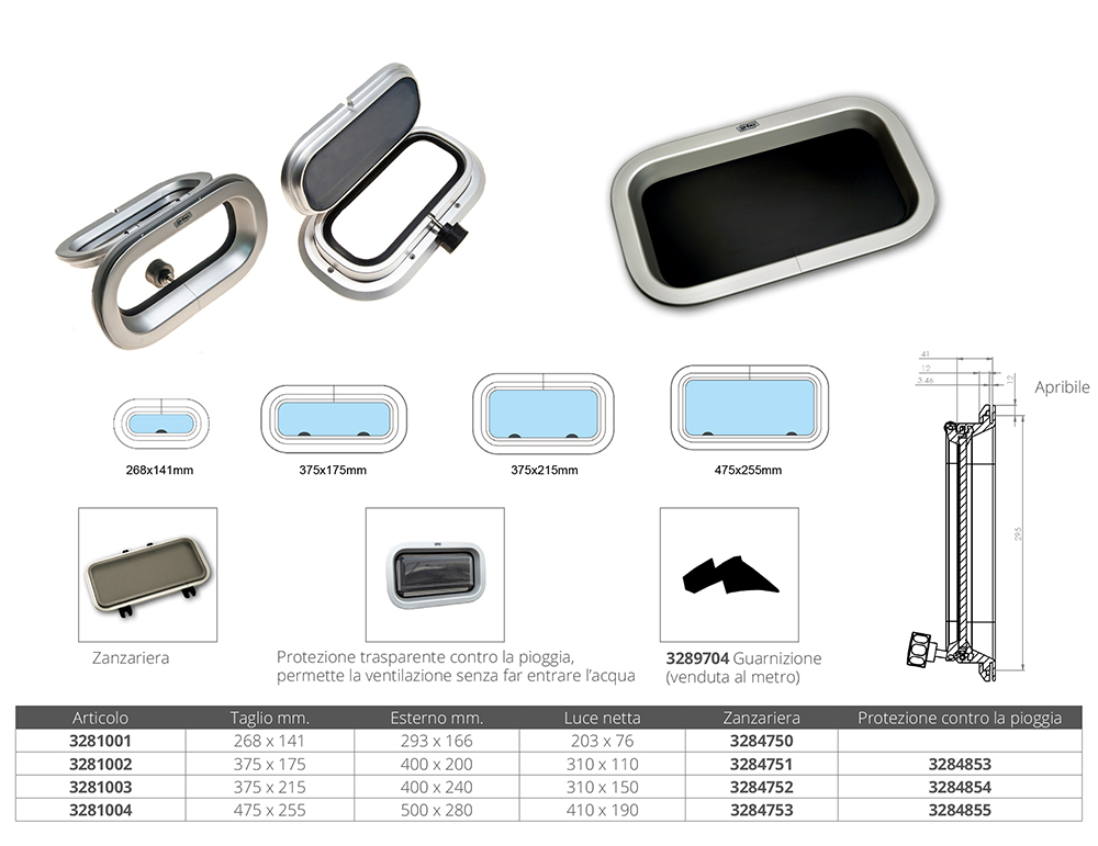 Oblo rettangolare mm. 293x166 - Oblò, Boccaporti e Passi Uomo - MTO Nautica  Store