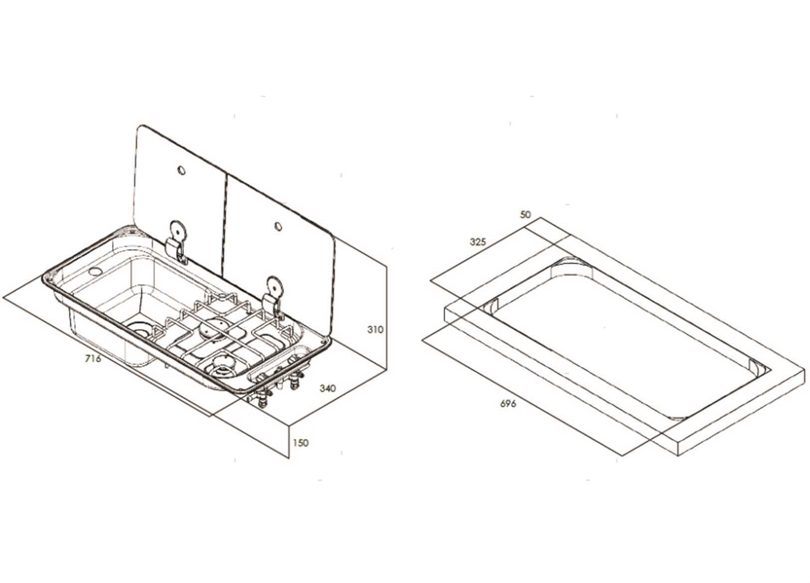 Piano cottura fl1402 2f sx 716x340x150 - Fornelli Piano Cotture Cucina - MTO  Nautica Store