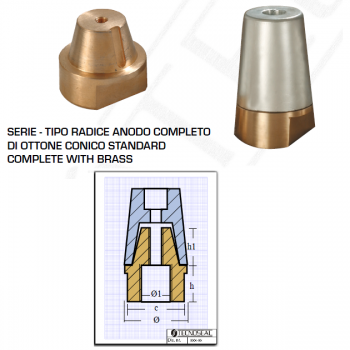 Anodo Zinco a Ogiva Completo di Ottone Conico