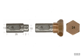 Anodo barrotto+tappo a-f.13x26+7mm zn 