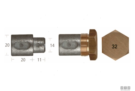 Anodo barrotto+tappo a-f.20x20mm zn 