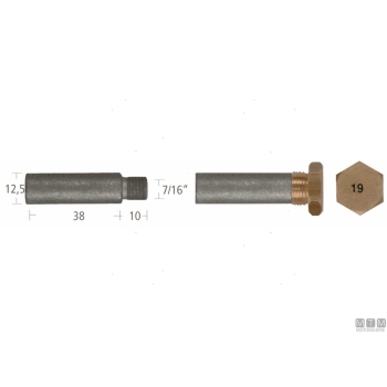 Anodo barrotto+tappo caterp.12x38mm zn 