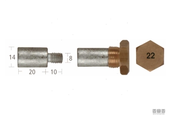 Anodo barrotto+tappo vm 14x20mm zn 