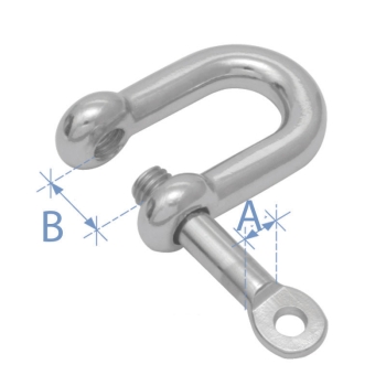 Grillo a "D" con perno di chiusura, acciaio inox AISI 316, ø5mm