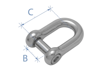 Grillo a "D", perno esagonale a scomparsa, acciaio inox AISI 316, Diam. 12mm