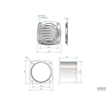 Presa d'aria convo roca 82x82x63mm pl 